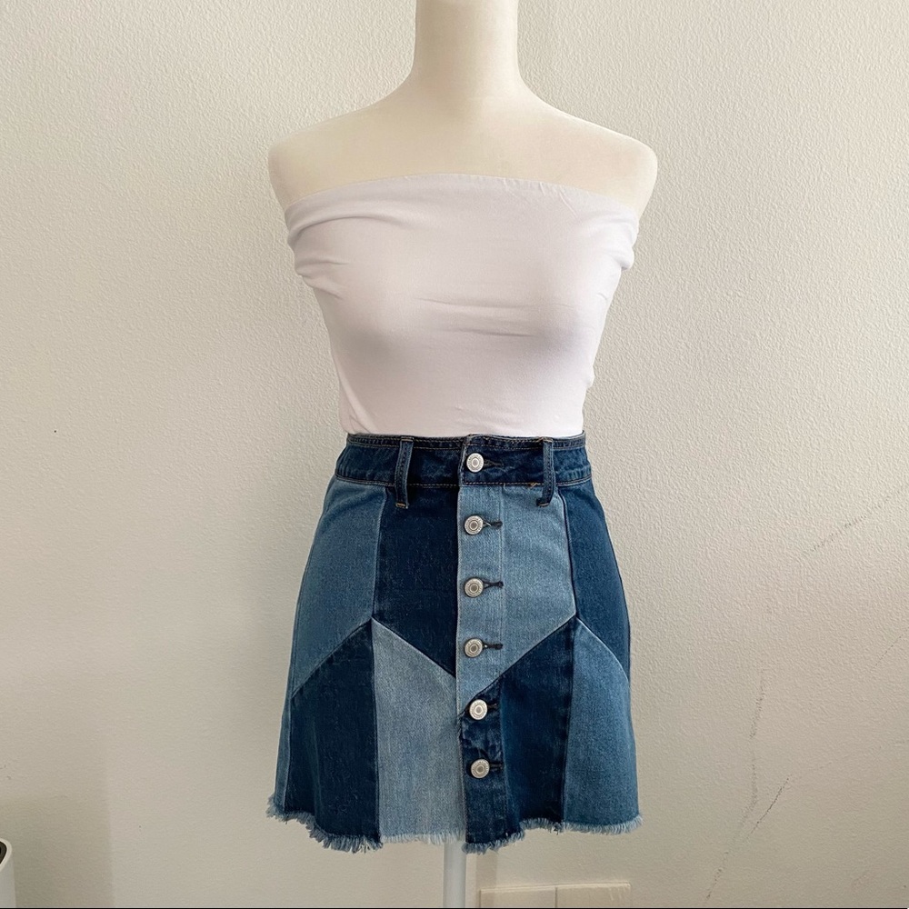AE color block denim mini skirts.🤍 - Picture 4 of 9